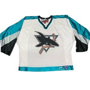 NHL Pro Player San Jose Sharks Embroidered Patch Men's Hockey Jersey L VTG
